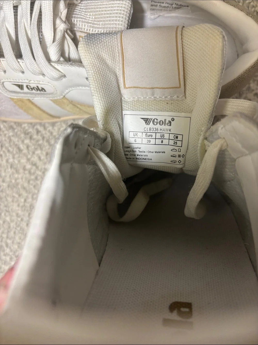 Gola Hawk Sneakers Women’s Size 8 White Gold Leather Suede Retro Trainers
